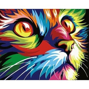 Картина по номерам на холсте 50х40 "Радужный кот"