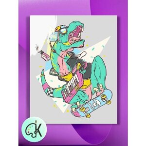 Картина по номерам на холсте Динозавр на скейтборде, 40 х 50 см