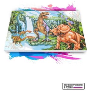 Картина по номерам на холсте Динозавры у водопада, 40 х 60 см