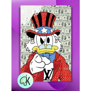 Картина по номерам на холсте Дональд Дак на фоне денег, 40 х 60 см