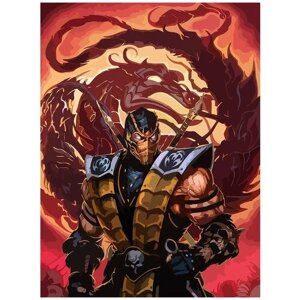 Картина по номерам на холсте игра Mortal Kombat (Скорпион, Scorpion) - 8180 В 30x40
