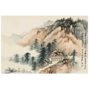 Картина по номерам на холсте Китайская живопись Гохуа Азия - 6603 Г 60x40