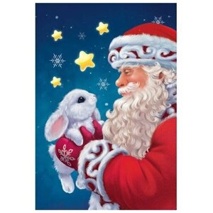 Картина по номерам на холсте с подрамником Дед Мороз с кроликом 20х30 см