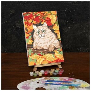 Картина по номерам на холсте с подрамником "Кот в осеннем лесу", 30х20 см