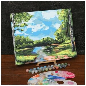 Картина по номерам на холсте с подрамником «Лесной ручей» 40х50 см
