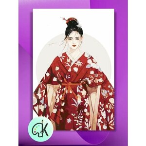 Картина по номерам на холсте Японка в кимоно, 40 х 60 см