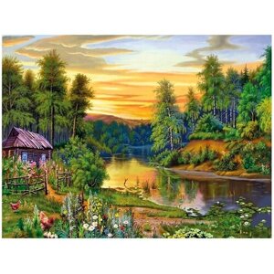 Картина стразами (алмазная мозаика) 40*50 см, остров сокровищ "Домик в лесу", без подрамника, 662417