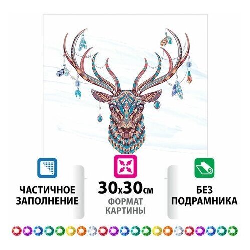 Картина стразами (алмазная мозаика) сияющая 30х30 см остров сокровищ "Этнический олень" без подрамника, 1 шт от компании М.Видео - фото 1