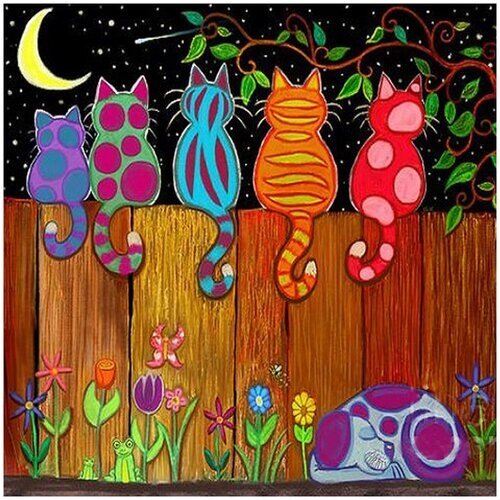 Картины мозаикой разноцветные коты (32 цвета) 30*30 см от компании М.Видео - фото 1