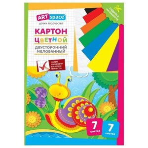 Картон цветной двусторонний A4, ArtSpace, 7л 7цв мелованный, в папке