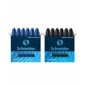 Картриджи с чернилами для перьевой ручки / Баллончики для перьевой ручки, цвет синий+черный, SCHNEIDER 38 мм, 2 упаковки по 6 штук