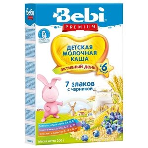 Каша Bebi молочная 7 злаков с черникой, с 6 месяцев, 200 г