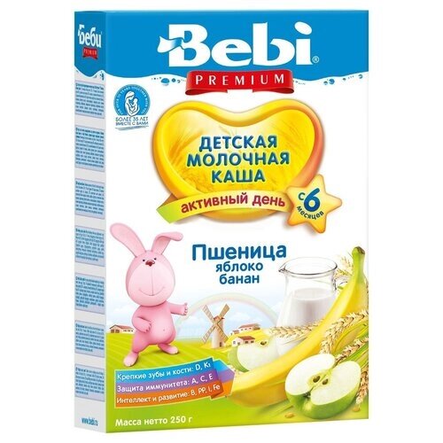 Каша Bebi молочная пшеничная с яблоком и бананом, с 6 месяцев, 250 г от компании М.Видео - фото 1