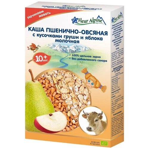 Каша Fleur Alpine молочная Органик пшенично-овсяная с кусочками груши и яблока, 10 мес, 200 г от компании М.Видео - фото 1