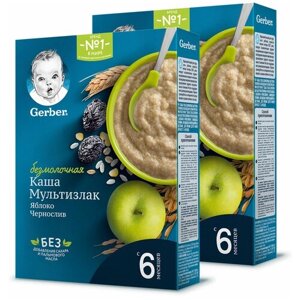 Каша Gerber безмолочная мультизлаковая с яблоком и черносливом, с 6 месяцев, 180 г, 2 уп.