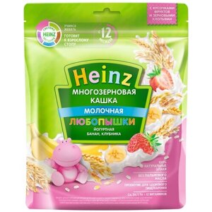 Каша Heinz молочная Любопышки многозерновая йогуртная с бананом и клубникой, с 12 месяцев