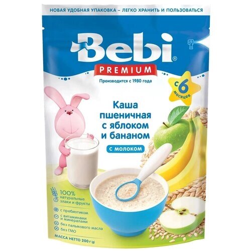 Каша молочная Bebi Premium Пшеничная с яблоком и бананом с 6 мес. 200 г от компании М.Видео - фото 1
