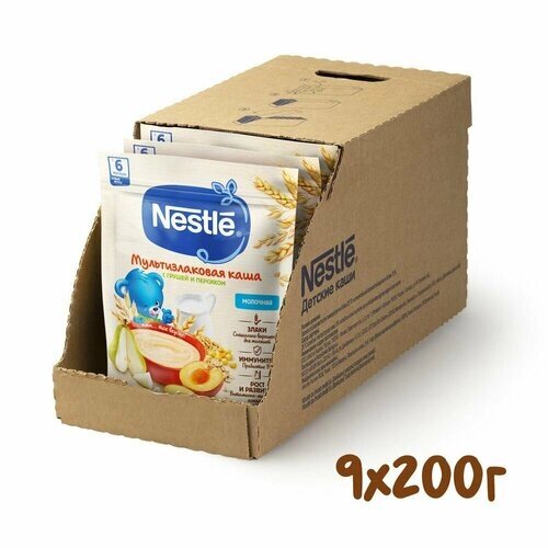 Каша молочная Nestle мультизлаковая груша-персик с 6 месяцев 200 г 9 шт от компании М.Видео - фото 1