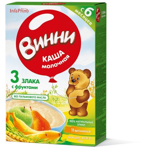Каша Винни молочная 3 злака с фруктами, с 6 месяцев, 200 г от компании М.Видео - фото 1