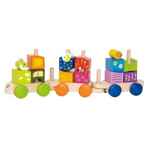 Каталка-игрушка Hape Fantasia Blocks Train (E0417), бежевый/зеленый/оранжевый