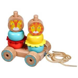 Каталка-игрушка Мир деревянных игрушек Лев и Львица (LL155), бежевый/голубой