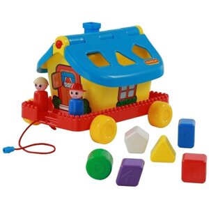 Каталка-игрушка Полесье Садовый домик на колесиках 56443, голубой/желтый/красный
