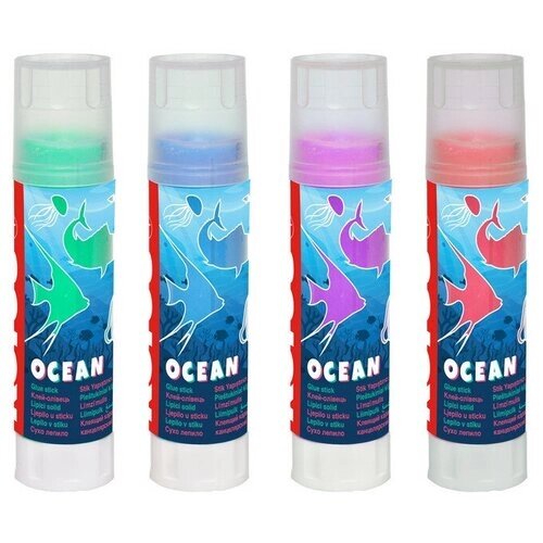 Клей-карандаш 20г Kores Ocean ассорти: прозрачный син, голуб, фиол, розов 3 шт. от компании М.Видео - фото 1