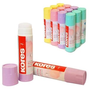Клей-карандаш 20г Kores Pastel ассорти: розовый, желтый, фиолетовый , мятный