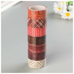 Клейкие WASHI-ленты для декора оттенки красного, 15 мм х 3 м (набор 7 шт) рисовая бумага