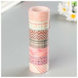 Клейкие WASHI-ленты для декора оттенки розового, 15 мм х 3 м (набор 7 шт) рисовая бумага