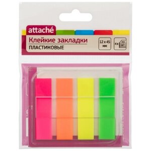 Клейкие закладки Attache пластиковые 4 цвета по 20 листов 12х45 мм, 874309