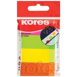 Клейкие закладки бумажные Kores Index Stripes (4 цвета по 50 штук неон), 81594