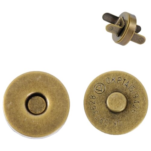 Кнопки металлические магнитные для сумок и рукоделия, диаметр 18 мм., 20 шт. в упаковке, антик от компании М.Видео - фото 1