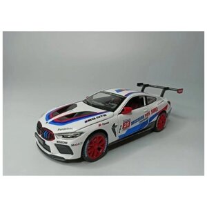 Коллекционная машинка игрушка металлическая BMW M8 GTE для мальчиков масштабная модель 1:24 белый