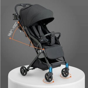 Коляска прогулочная детская Happy Baby Umma, коляска универсальная, дождевик, москитная сетка, подстаканник, черная