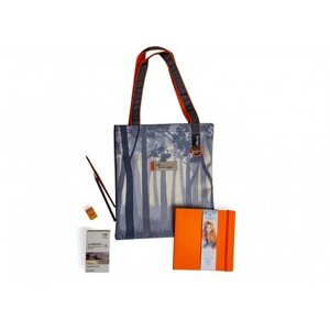 Комлект "Forest"сумка-шоппер, хлопковый скетчбук, набор акварели, кисть, карандаш и ластик