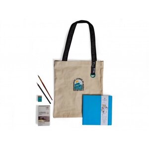 Комлект "South coast"сумка-шоппер, хлопковый скетчбук, набор акварели, кисть, карандаш и ластик