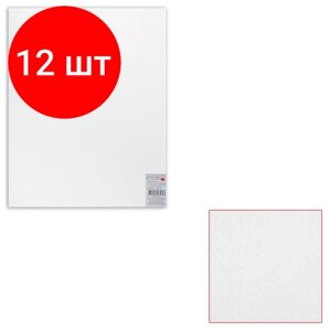 Комплект 12 шт, Картон белый грунтованный для живописи, 40х50 см, двусторонний, толщина 2 мм, акриловый грунт