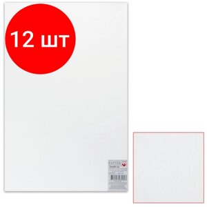 Комплект 12 шт, Картон белый грунтованный для живописи, 50х80 см, двусторонний, толщина 2 мм, акриловый грунт