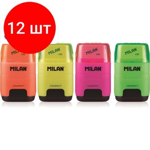 Комплект 12 штук, Ластик-точилка Milan Compact Fluo, цв в асс 4719116