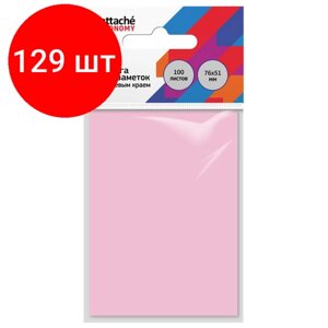 Комплект 129 штук, Бумага для заметок с клеевым краем Economy 76x51 мм, 100 л, пастел розовый