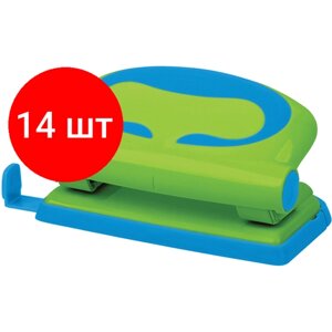 Комплект 14 шт, Дырокол Berlingo "Fuze" 10л, пластиковый, зеленый, с линейкой