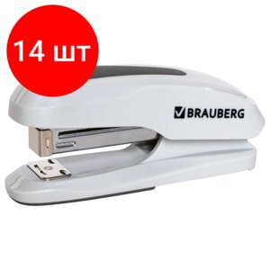 Комплект 14 шт, Степлер №24/6, 26/6 BRAUBERG "Extra", до 30 листов, серый, 229089