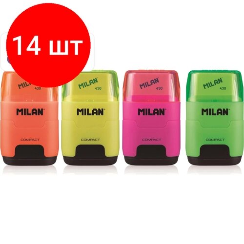 Комплект 14 штук, Ластик-точилка Milan Compact Fluo, цв в асс 4719116 от компании М.Видео - фото 1