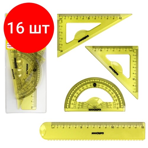 Комплект 16 шт, Набор чертежный малый юнландия "START 3D" (линейка 15 см, 2 треугольника, транспортир), прозрачный, желтый, 210741 от компании М.Видео - фото 1