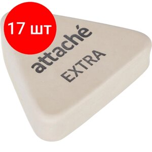Комплект 17 штук, Ластик треугольный Attache Extra, натуральный каучук, 40x38x10мм, белый
