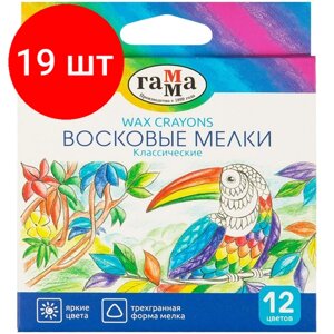 Комплект 19 наб, Мелки восковые Гамма Классические, трехгр, 8.2x90 мм, 12 цв, 2131018_01_33