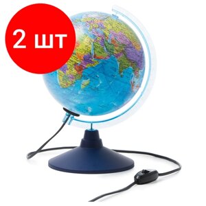 Комплект 2 шт, Глобус политический Globen, 21см, с подсветкой на круглой подставке