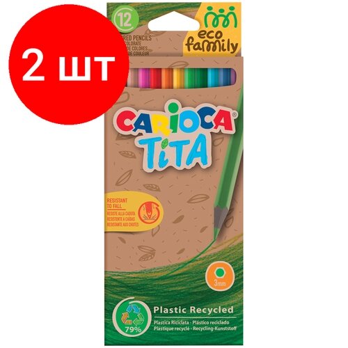 Комплект 2 шт, Карандаши цветные пластиковые Carioca "Tita. EcoFamily", 12цв, заточен, картон, европодвес от компании М.Видео - фото 1