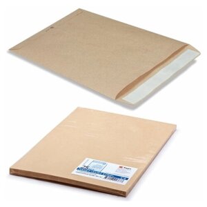 Комплект 3 шт, Конверт-пакеты С4 плоские (229х324 мм), до 90 листов, крафт-бумага, отрывная полоса, комплект 25 шт, 161150.25